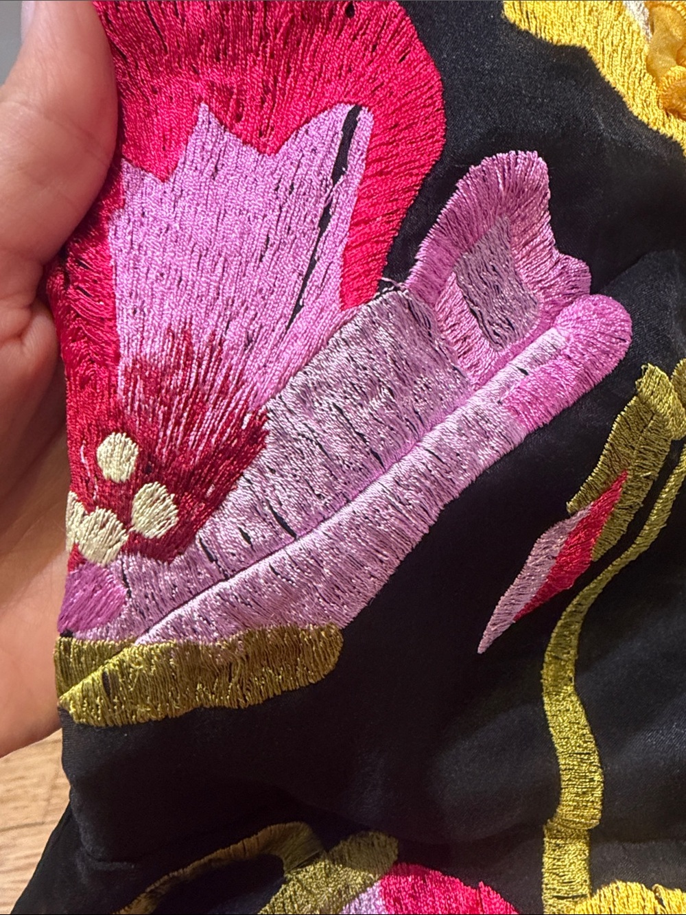 Anthropologie Black Strapless Dress with Yellow & Pink Floral Embroidery - Picture 6 of 7